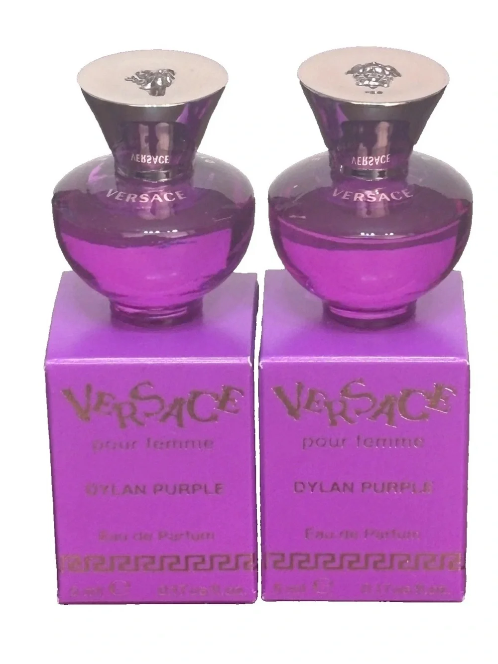 2x VERSACE DYLAN PURPLE POUR FEMME 0.17oz / 5ml Each EDP SPLASH MINI NEW IN BOX - Picture 4 of 6
